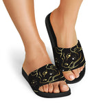 Gold And Black Taurus Sign Print Black Slide Sandals