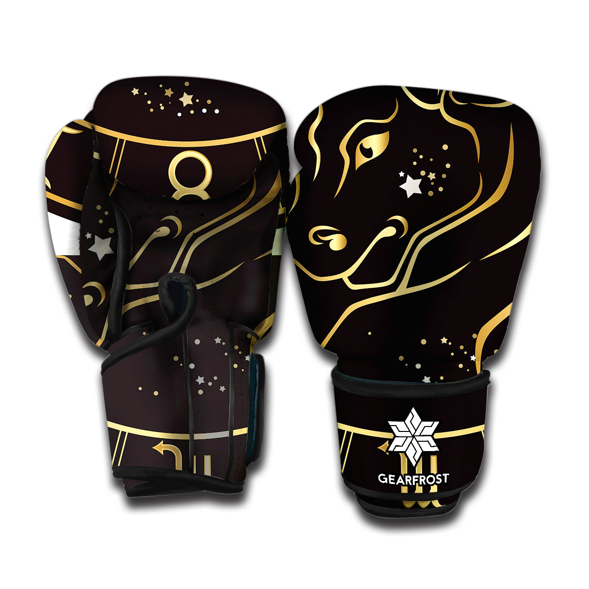 Gold And Black Taurus Sign Print Boxing Gloves