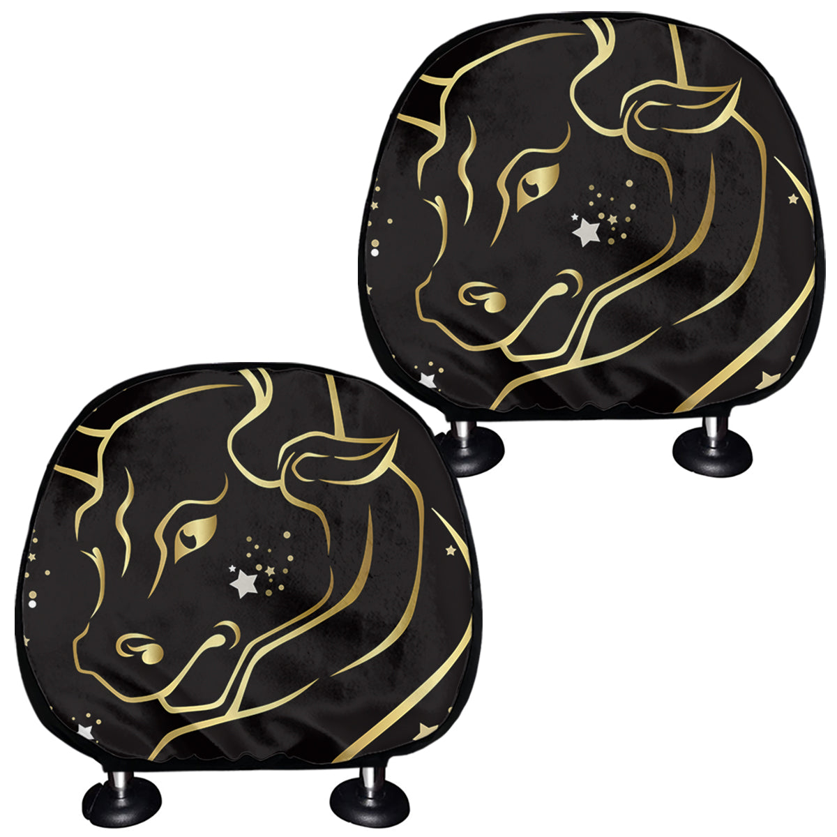 Gold And Black Taurus Sign Print Car Headrest Covers