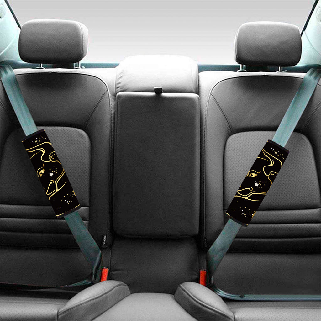 Gold And Black Taurus Sign Print Car Seat Belt Covers