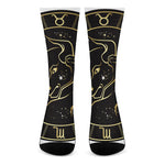 Gold And Black Taurus Sign Print Crew Socks