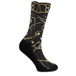 Gold And Black Taurus Sign Print Crew Socks