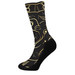 Gold And Black Taurus Sign Print Crew Socks