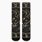 Gold And Black Taurus Sign Print Crew Socks
