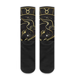 Gold And Black Taurus Sign Print Crew Socks