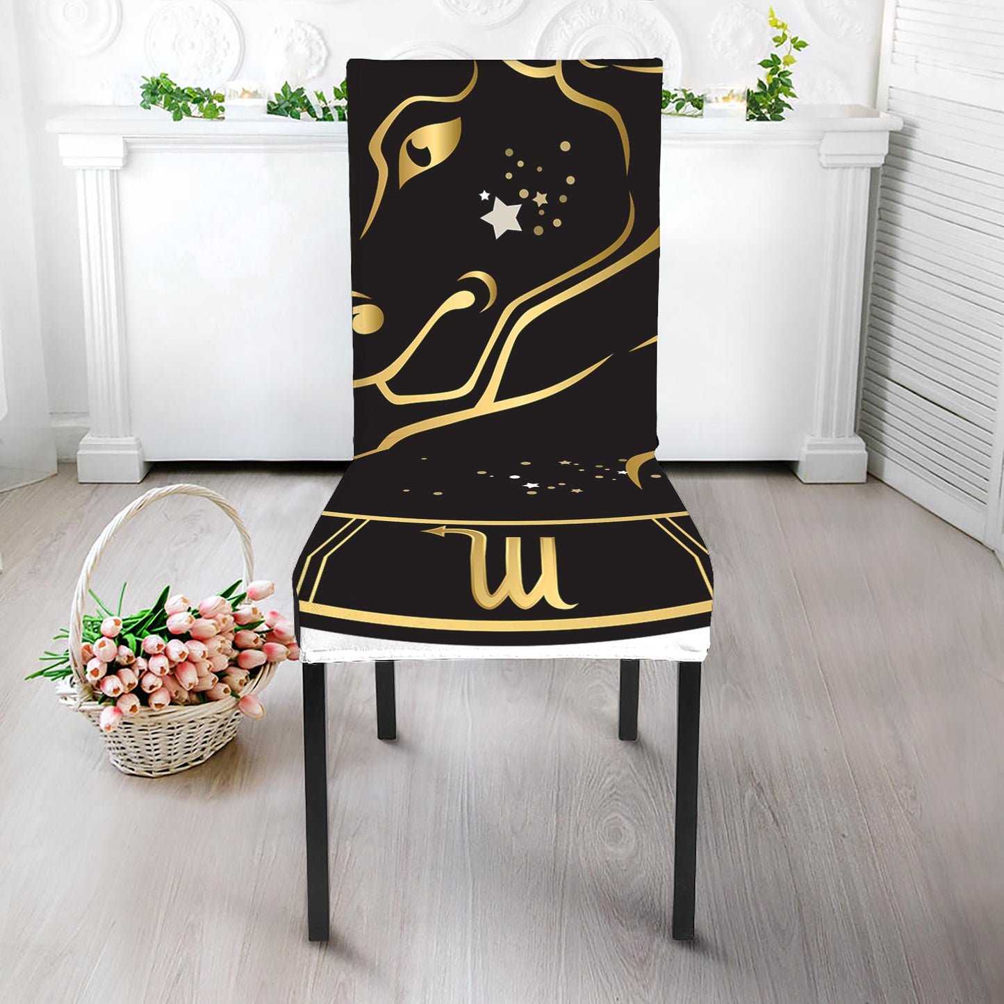 Gold And Black Taurus Sign Print Dining Chair Slipcover