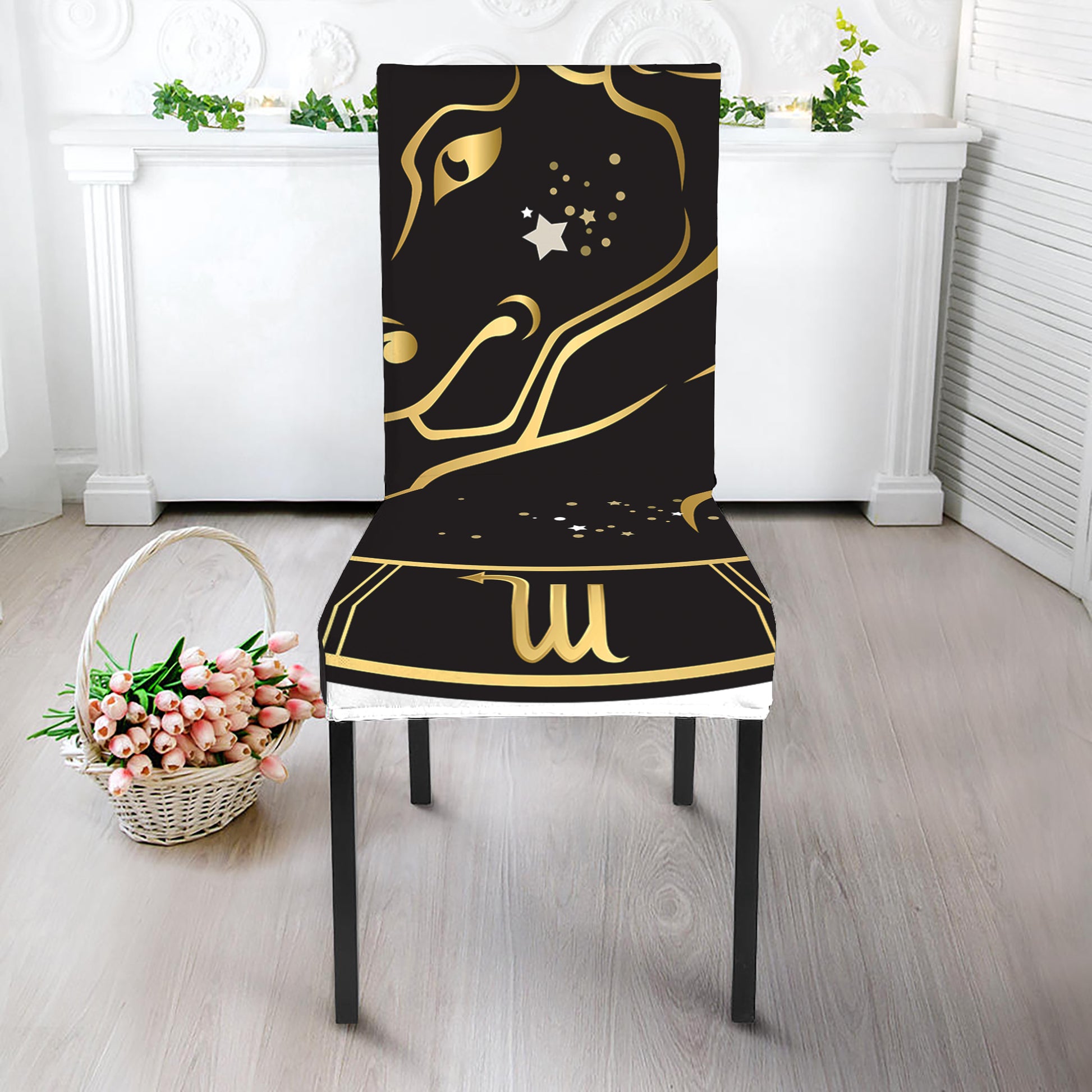 Gold And Black Taurus Sign Print Dining Chair Slipcover