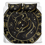 Gold And Black Taurus Sign Print Duvet Cover Bedding Set