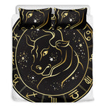 Gold And Black Taurus Sign Print Duvet Cover Bedding Set
