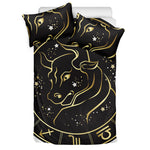 Gold And Black Taurus Sign Print Duvet Cover Bedding Set