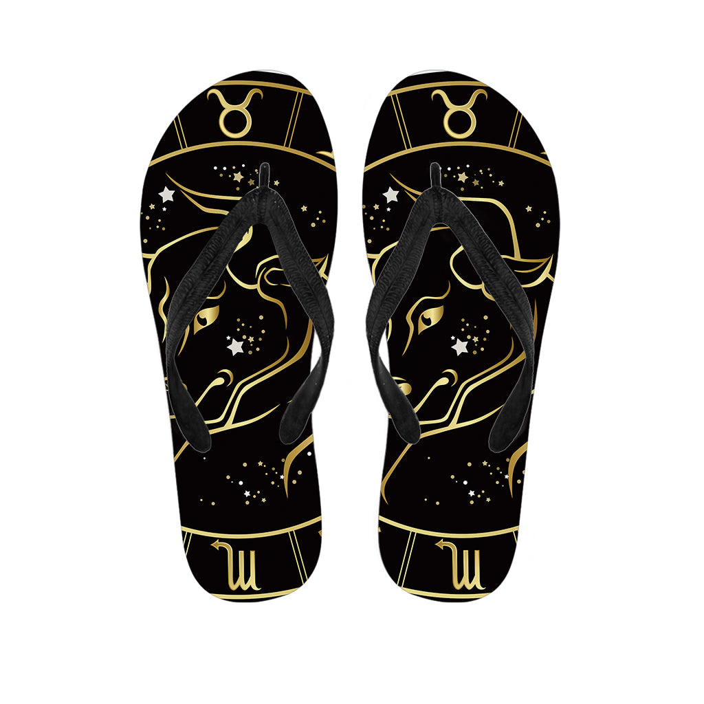 Gold And Black Taurus Sign Print Flip Flops