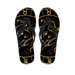 Gold And Black Taurus Sign Print Flip Flops