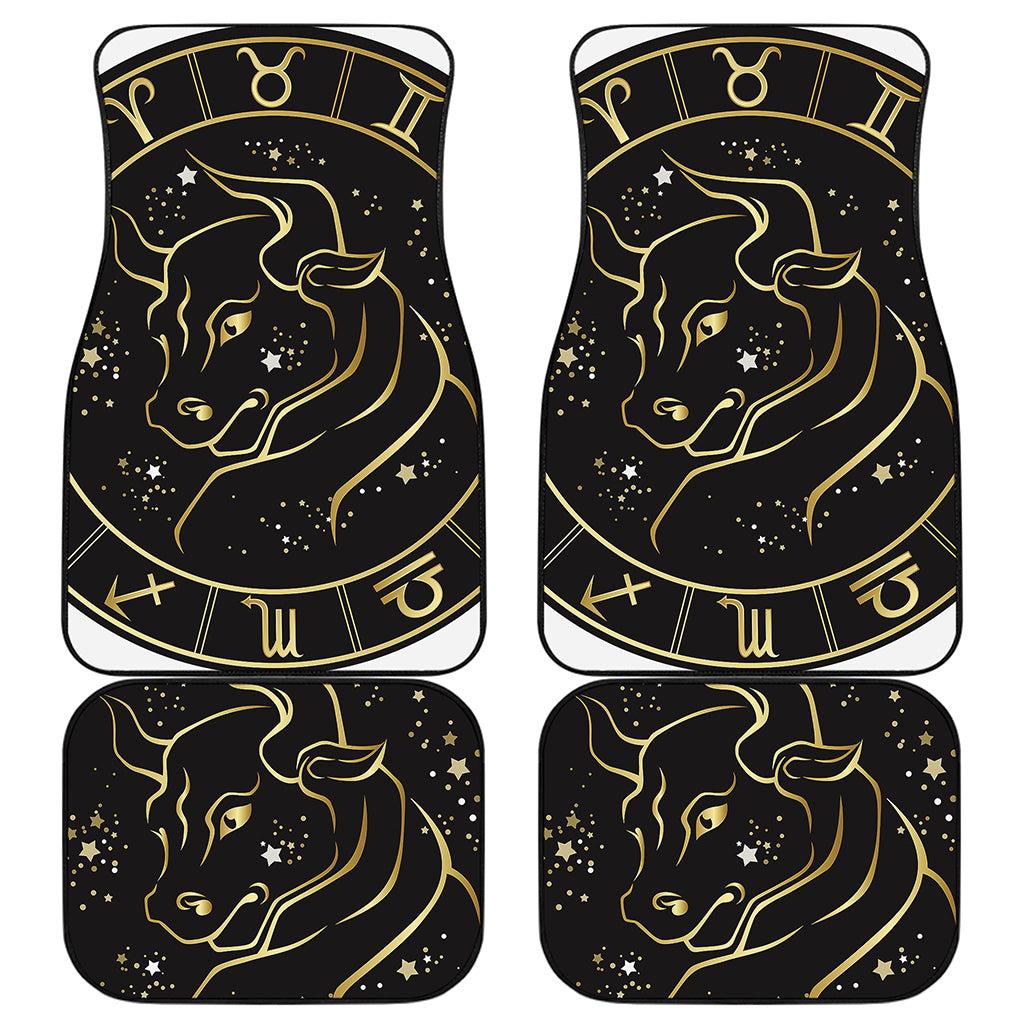 Gold And Black Taurus Sign Print Front and Back Car Floor Mats