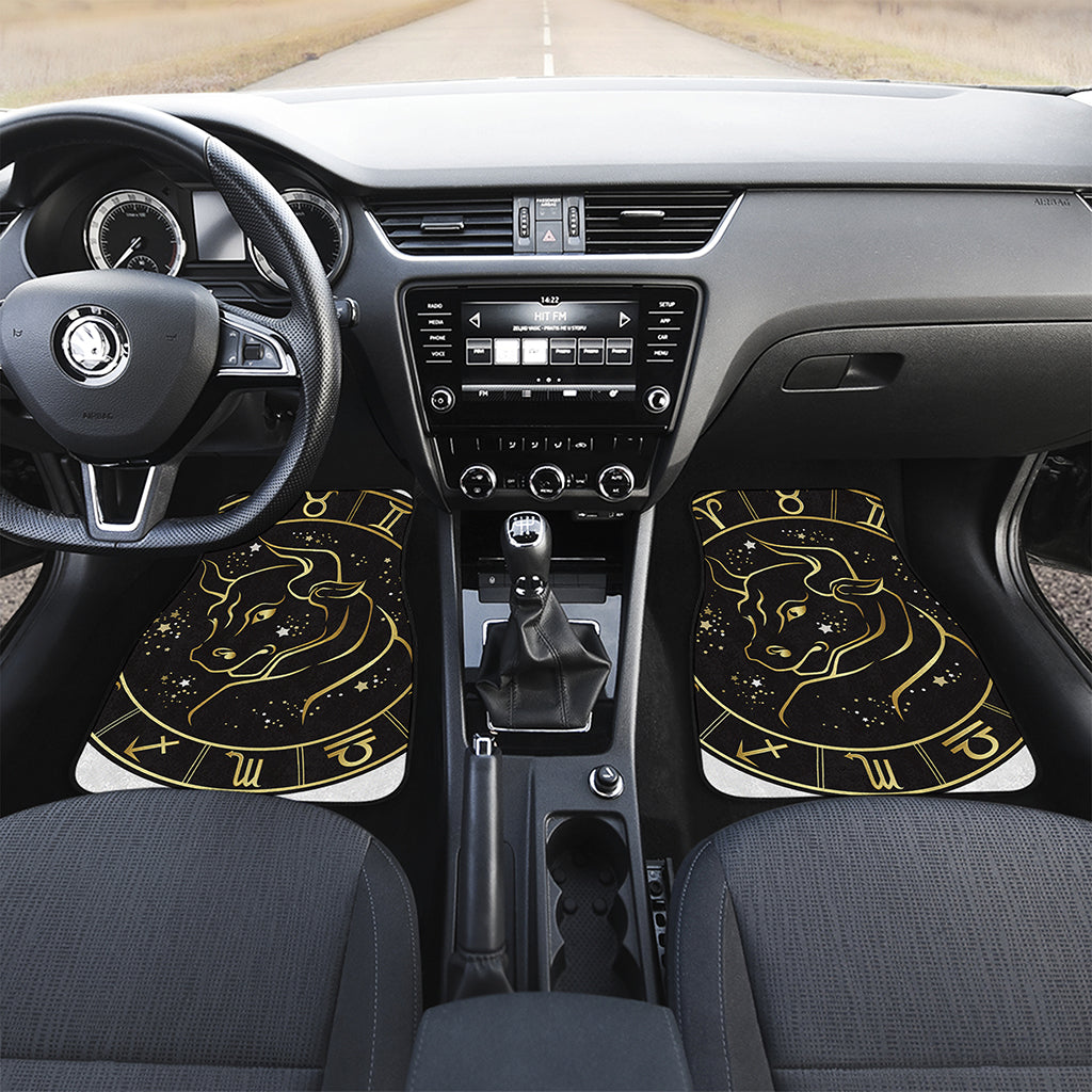 Gold And Black Taurus Sign Print Front and Back Car Floor Mats