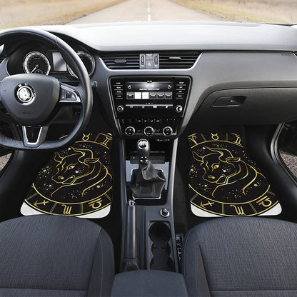 Gold And Black Taurus Sign Print Front and Back Car Floor Mats
