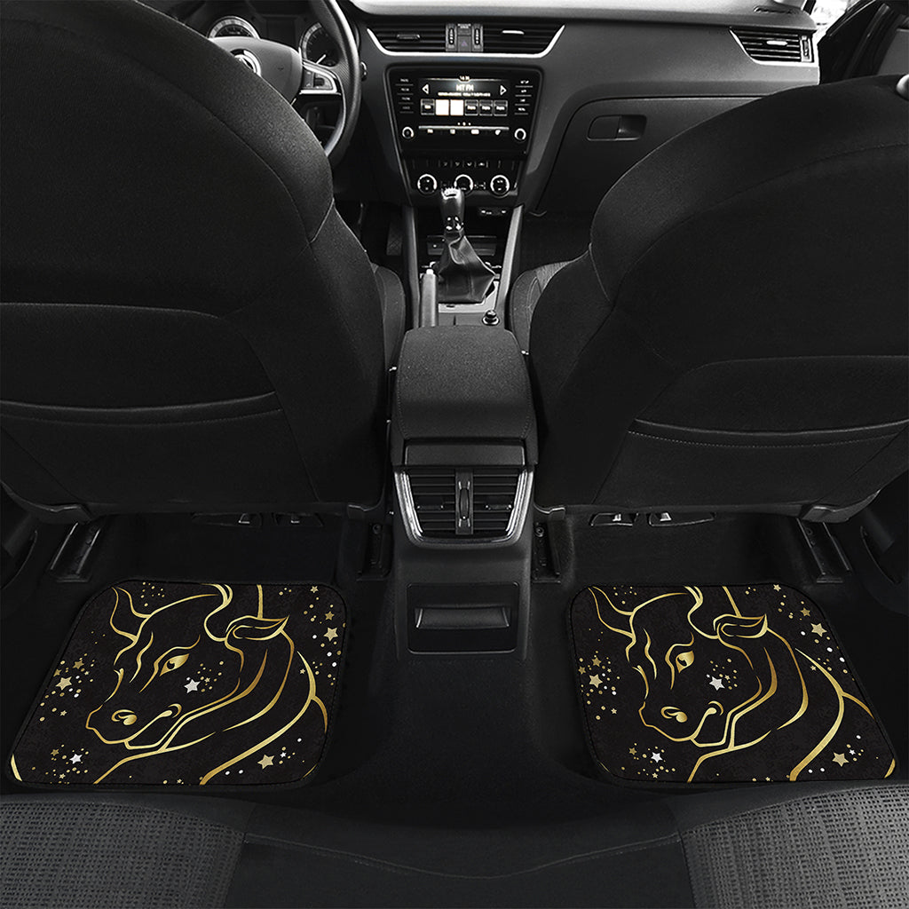 Gold And Black Taurus Sign Print Front and Back Car Floor Mats