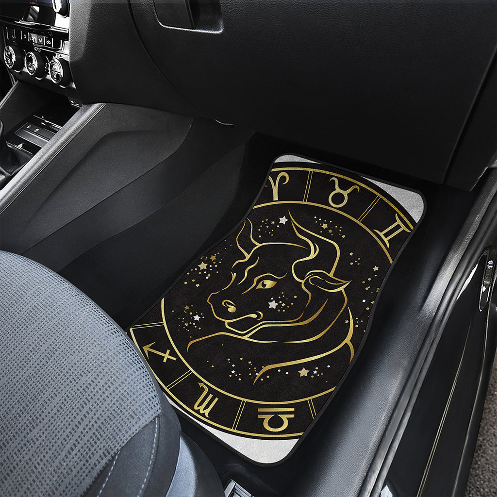 Gold And Black Taurus Sign Print Front and Back Car Floor Mats