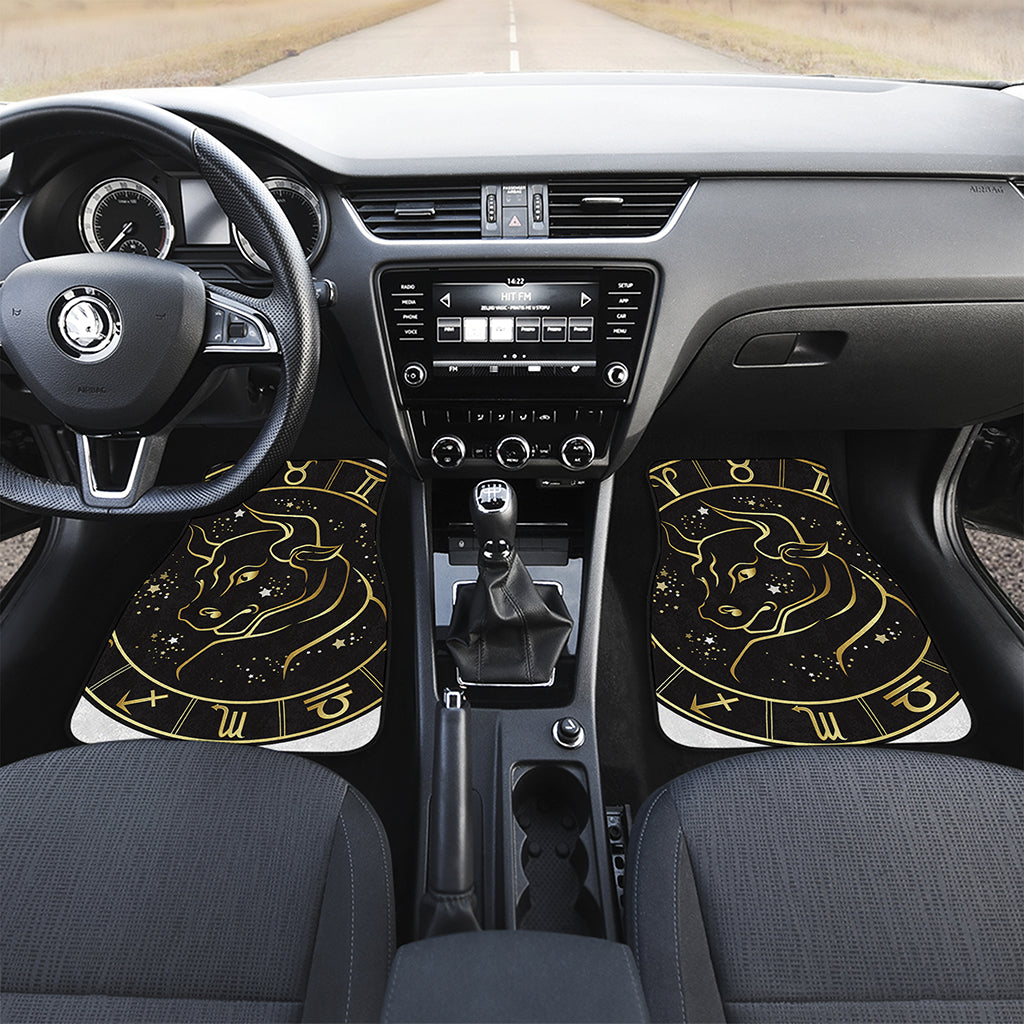 Gold And Black Taurus Sign Print Front Car Floor Mats