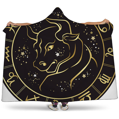 Gold And Black Taurus Sign Print Hooded Blanket