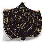 Gold And Black Taurus Sign Print Hooded Blanket