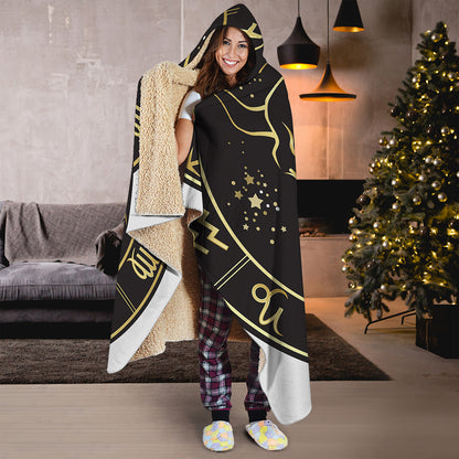 Gold And Black Taurus Sign Print Hooded Blanket