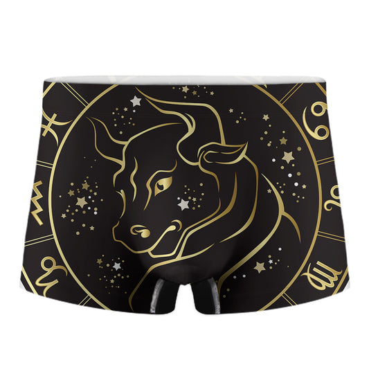 Gold And Black Taurus Sign Print Men's Boxer Briefs