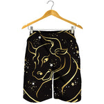 Gold And Black Taurus Sign Print Men's Shorts