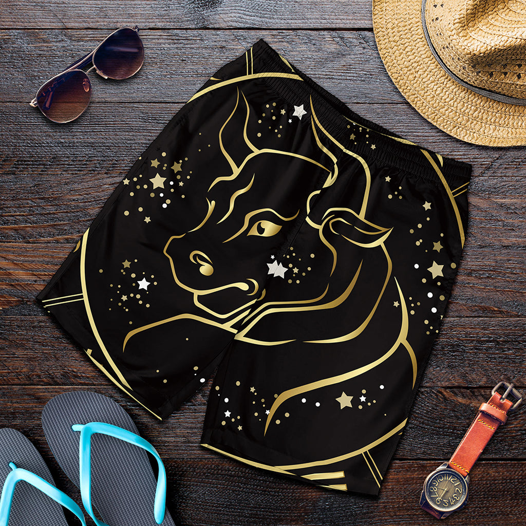Gold And Black Taurus Sign Print Men's Shorts