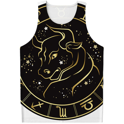 Gold And Black Taurus Sign Print Men's Tank Top