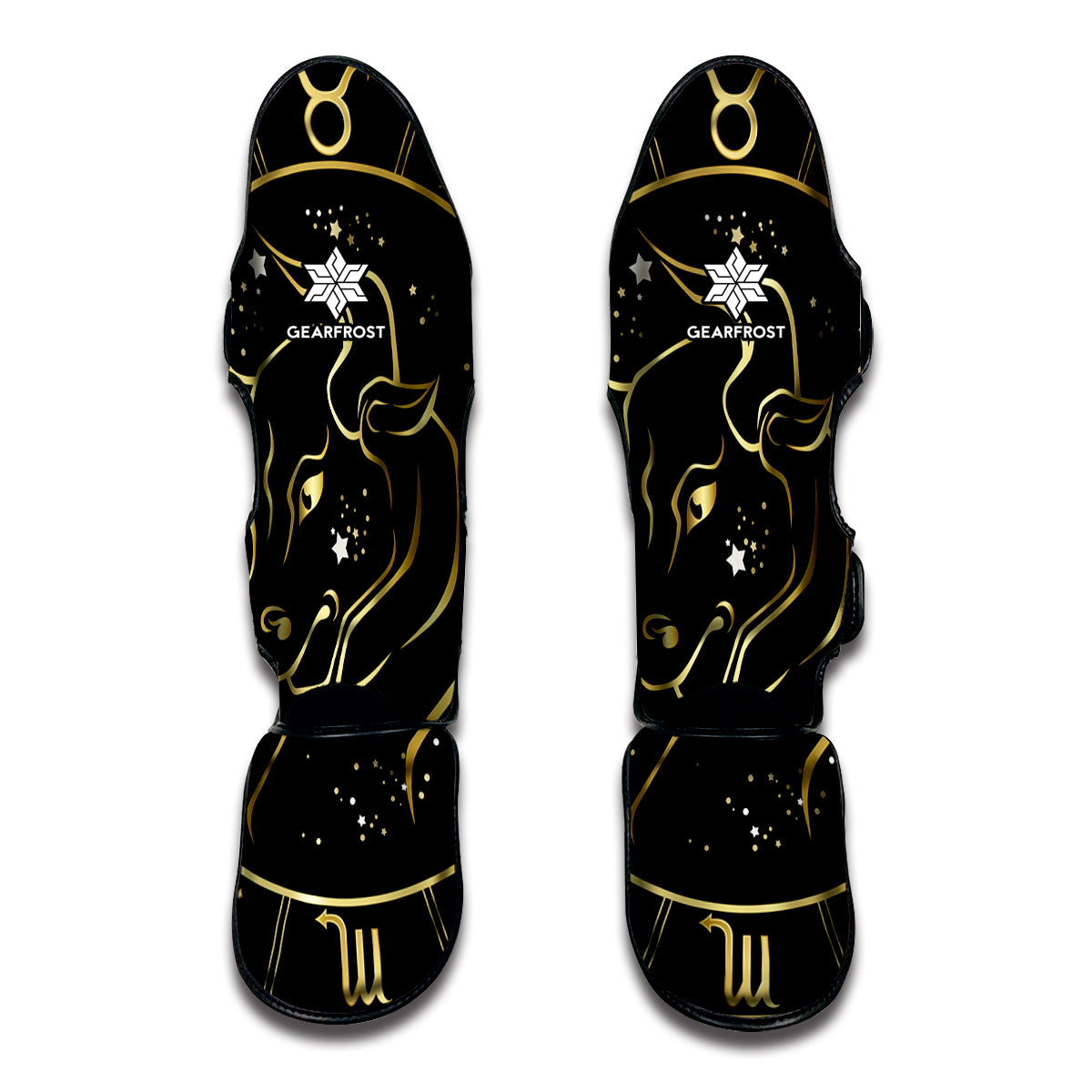 Gold And Black Taurus Sign Print Muay Thai Shin Guard