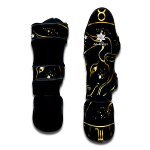 Gold And Black Taurus Sign Print Muay Thai Shin Guard