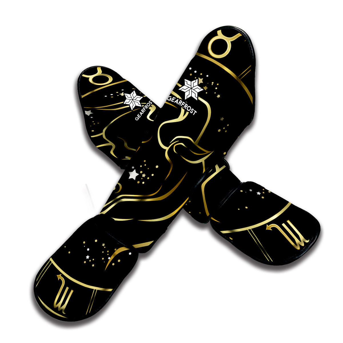 Gold And Black Taurus Sign Print Muay Thai Shin Guard