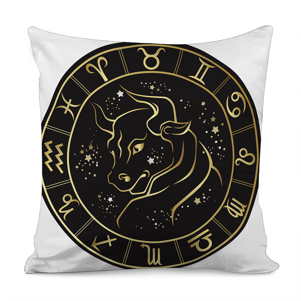 Gold And Black Taurus Sign Print Pillow Cover