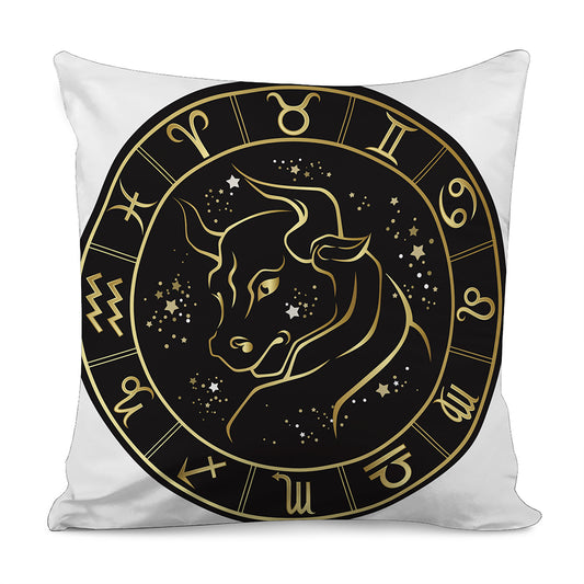 Gold And Black Taurus Sign Print Pillow Cover