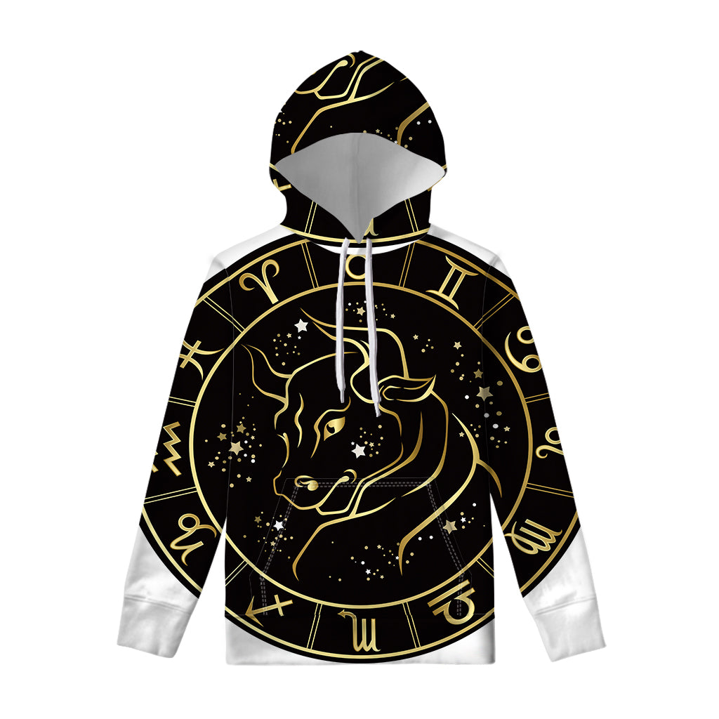 Gold And Black Taurus Sign Print Pullover Hoodie