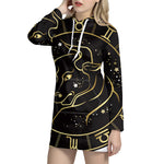 Gold And Black Taurus Sign Print Pullover Hoodie Dress