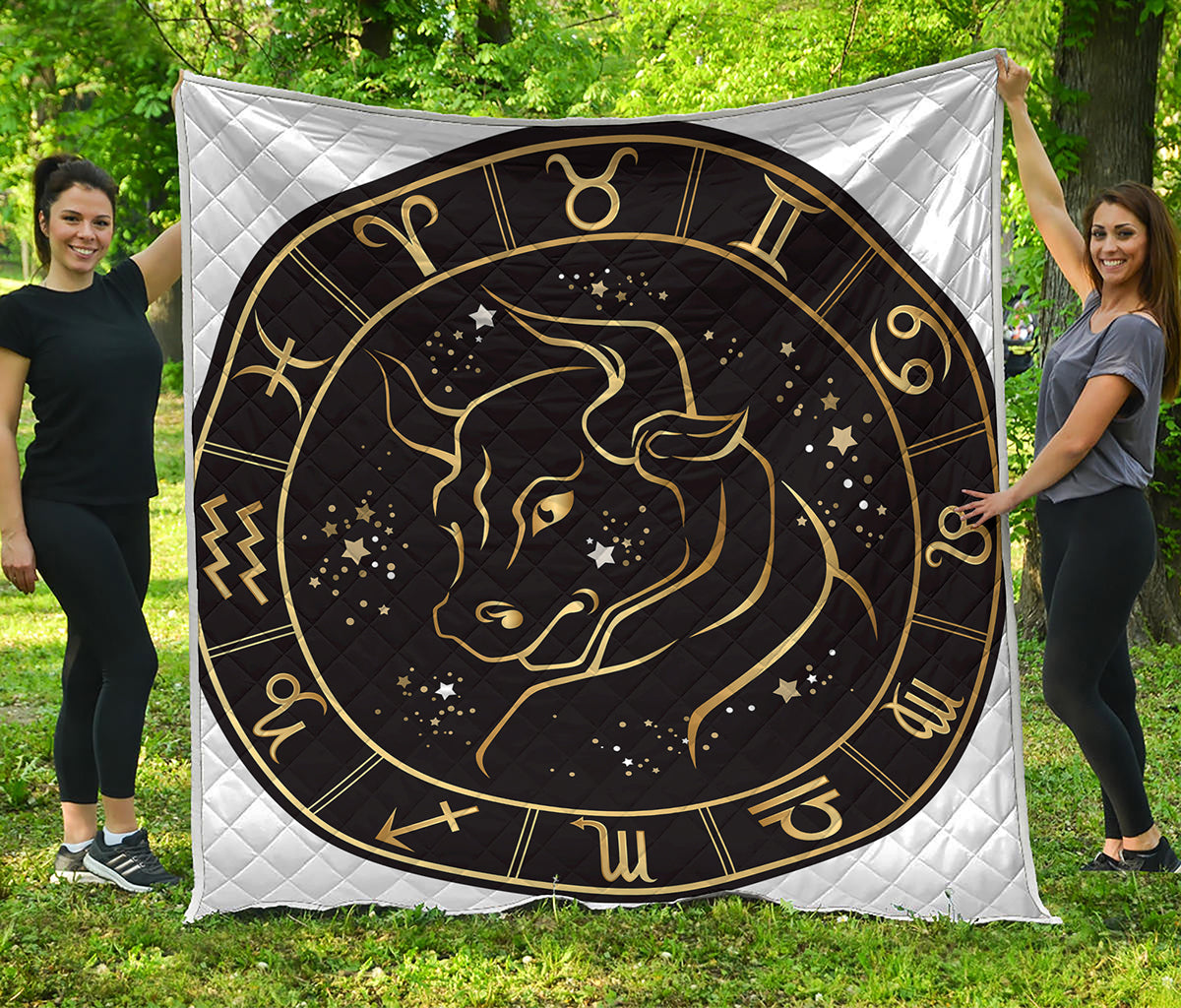 Gold And Black Taurus Sign Print Quilt