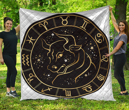 Gold And Black Taurus Sign Print Quilt