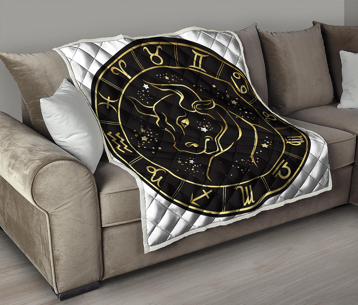 Gold And Black Taurus Sign Print Quilt