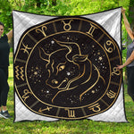 Gold And Black Taurus Sign Print Quilt
