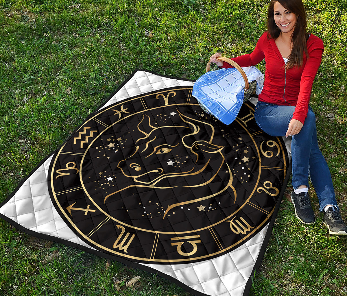 Gold And Black Taurus Sign Print Quilt
