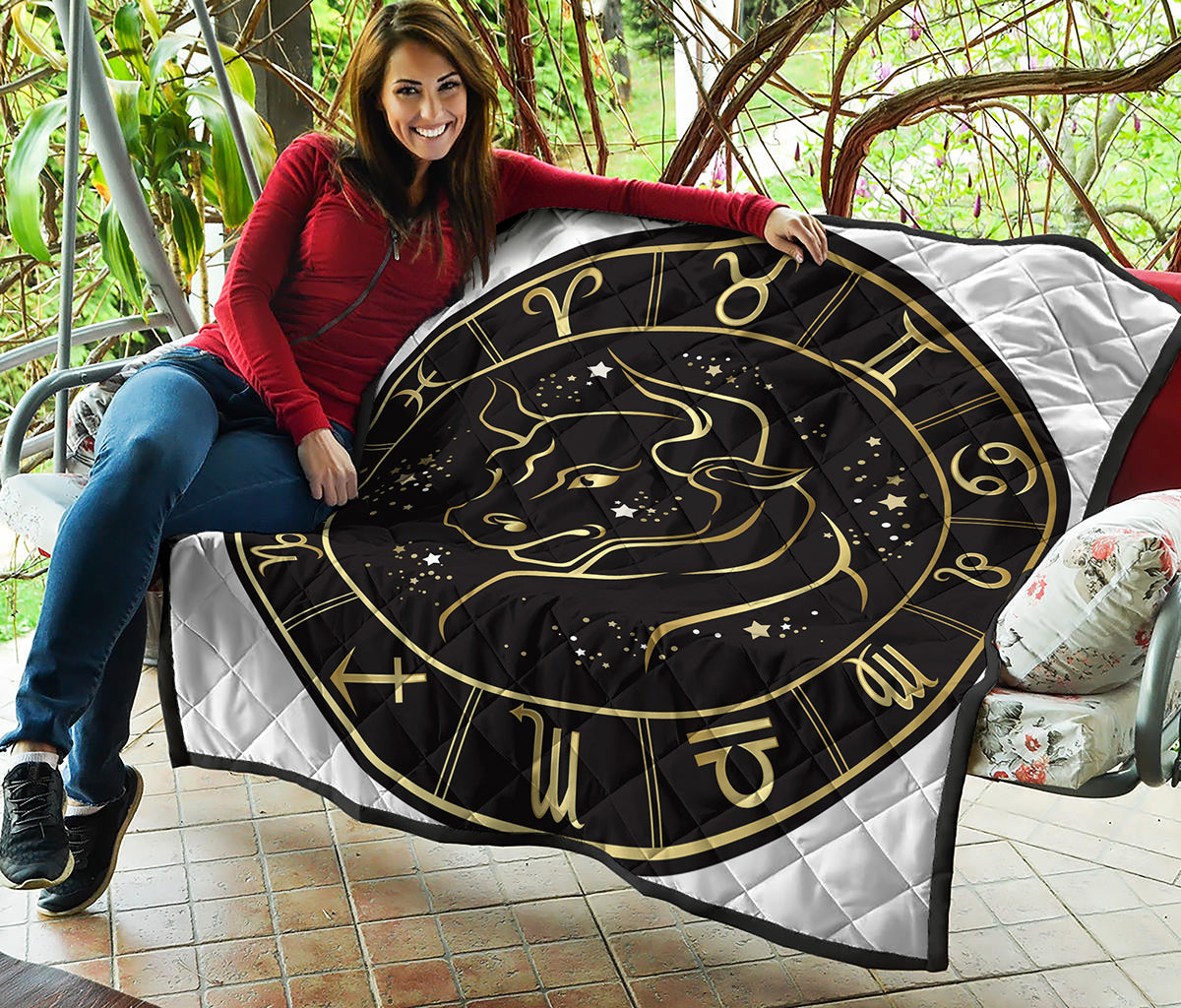 Gold And Black Taurus Sign Print Quilt
