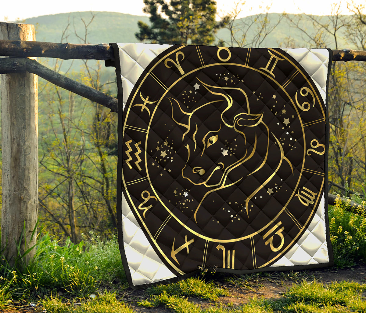 Gold And Black Taurus Sign Print Quilt