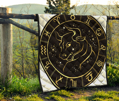 Gold And Black Taurus Sign Print Quilt