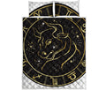 Gold And Black Taurus Sign Print Quilt Bed Set