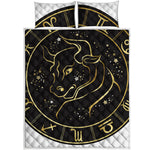 Gold And Black Taurus Sign Print Quilt Bed Set