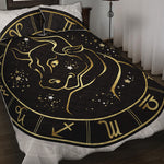 Gold And Black Taurus Sign Print Quilt Bed Set