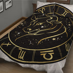 Gold And Black Taurus Sign Print Quilt Bed Set