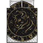 Gold And Black Taurus Sign Print Quilt Bed Set