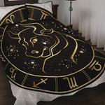 Gold And Black Taurus Sign Print Quilt Bed Set